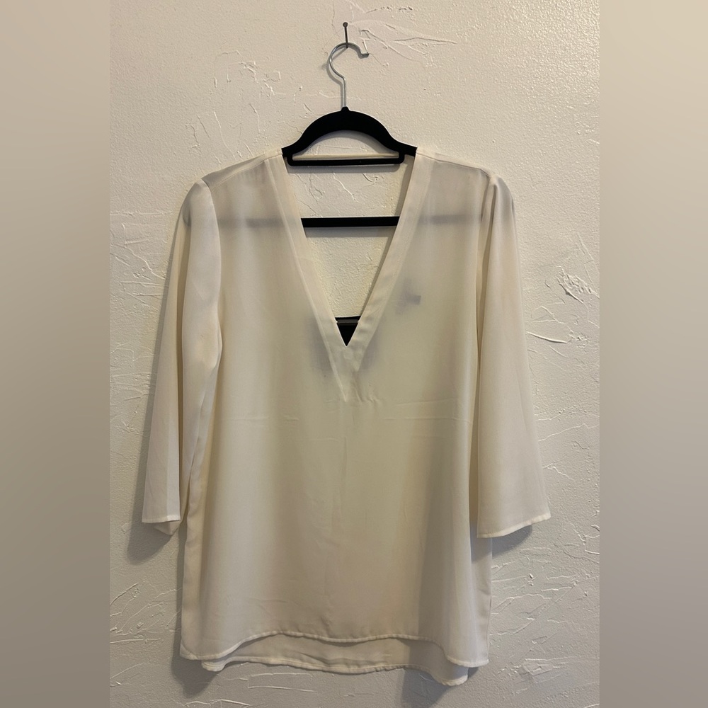 Chic Express Ivory V-Neck Blouse - Size M, Gently Used